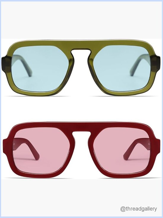 Retro Square Aviator Sunglasses for Women Men 70s Vintage Style Flat Top main image 4
